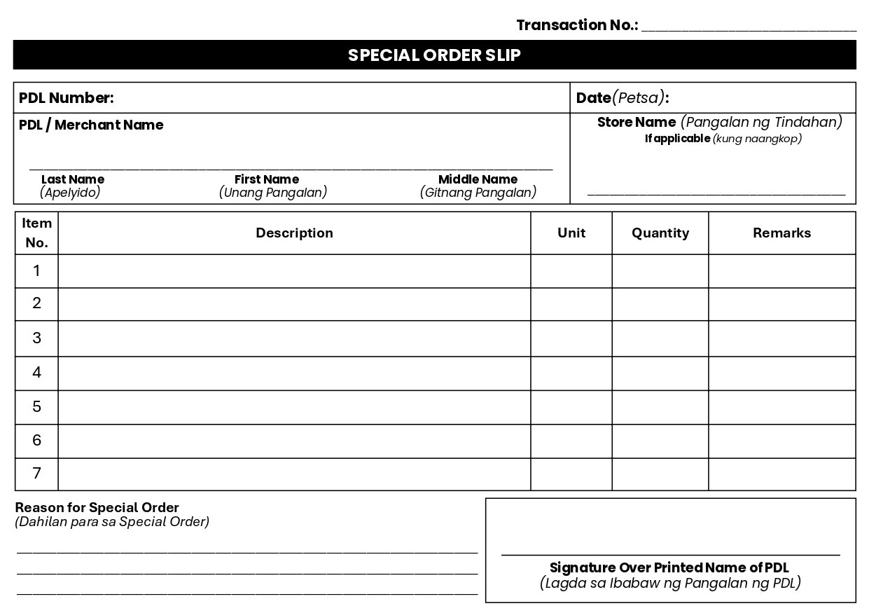 Special Order Slip Page 1